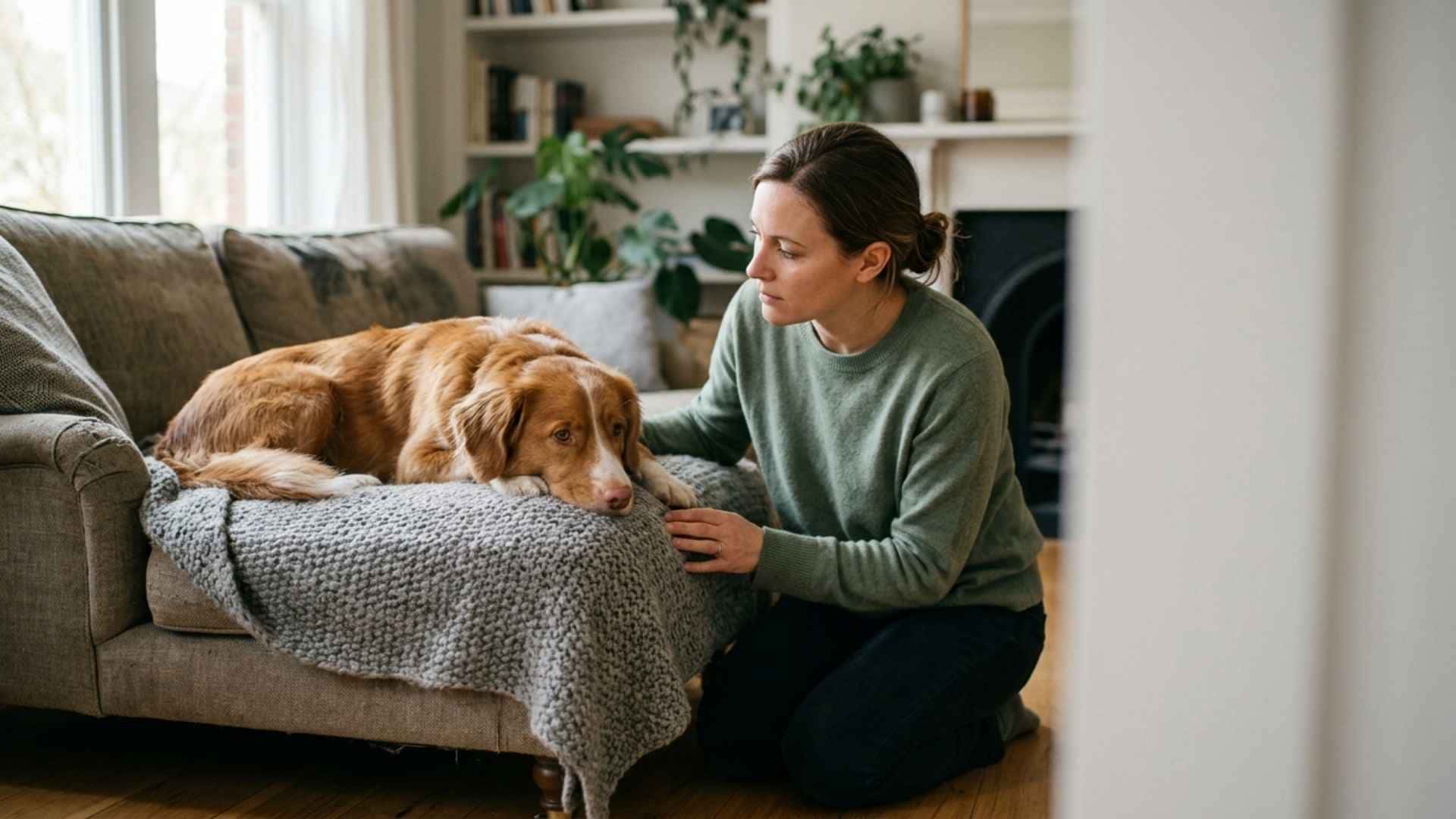 Mujer preocupada por su perro